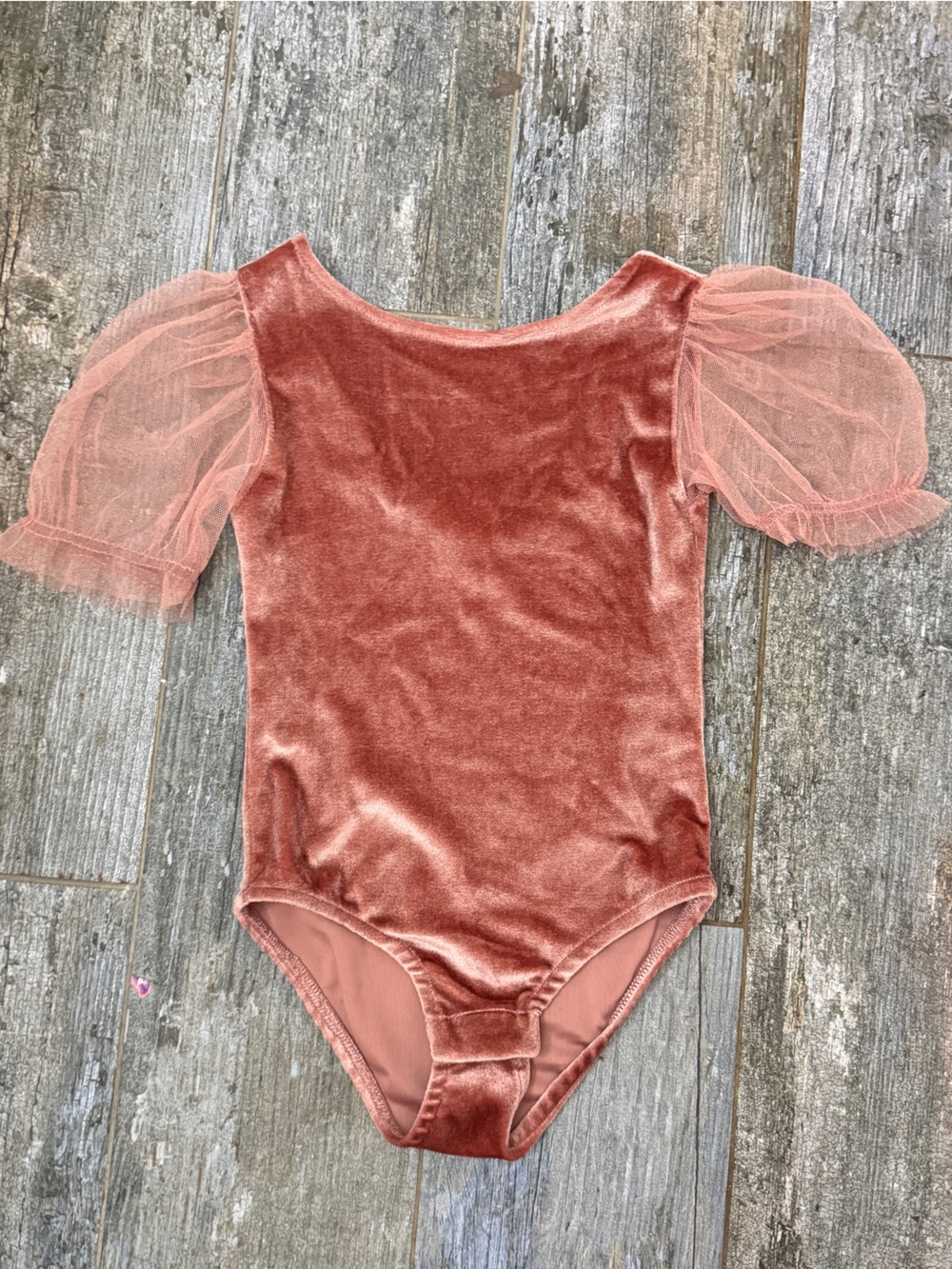 Zara Velvet One-Piece Bodysuit with Tulle Puff Sleeves - Rose